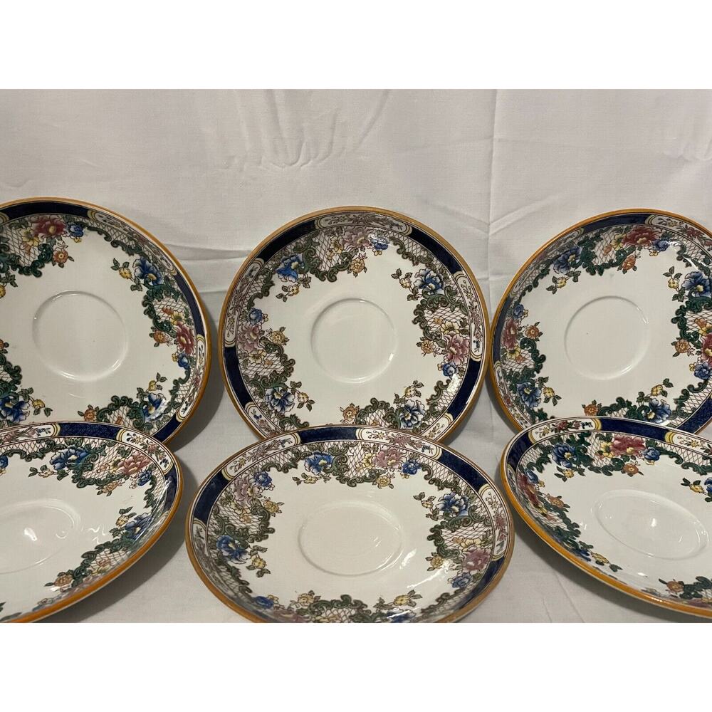 Cauldon England Rare Victoria V835 Antique Hand Painted Set 6 Tea Saucers Plates